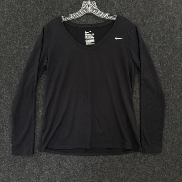 Nike Legend Shirt Women's Large Black Dri-Fit Long Sleeve Athletic V Neck - Picture 1 of 8